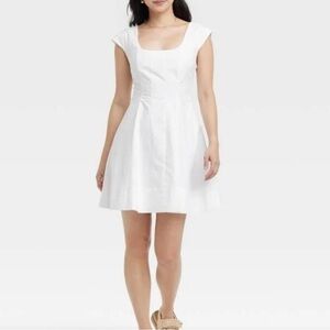 a new day White Square-Neck Fit & Flare cotton Mini Dress 4